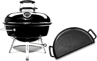 SnS Grills Home 'n Roam Travel Kettle BBQ Deluxe Bundle: Portable Kettle Grill and 18" Cast Iron Drip 'N Griddle Pan