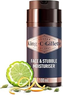 King C. Gillette Men's Face & Stubble Moisturiser, Hydrates And Softens Skin And Stubble, Infused With King C. Gillette Signature Scent, Made With Vitamin B complex, 100ml
