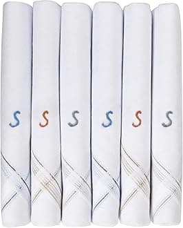 Men's Initial Monogram (A-Z) Embroidery 100% Pure Cotton Handkerchief White Base With Colored Border - Pack Of 6