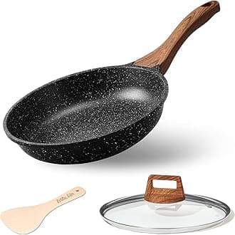 ESLITE LIFE Nonstick Ceramic Frying Pan Skillet with Lid, Non-Toxic Egg Omelette Kitchen Cooking Pans Compatible with All Stovetops (Gas, Electric & Induction), PTFE & PFOA Free (Black, 9.5" w/Lid)