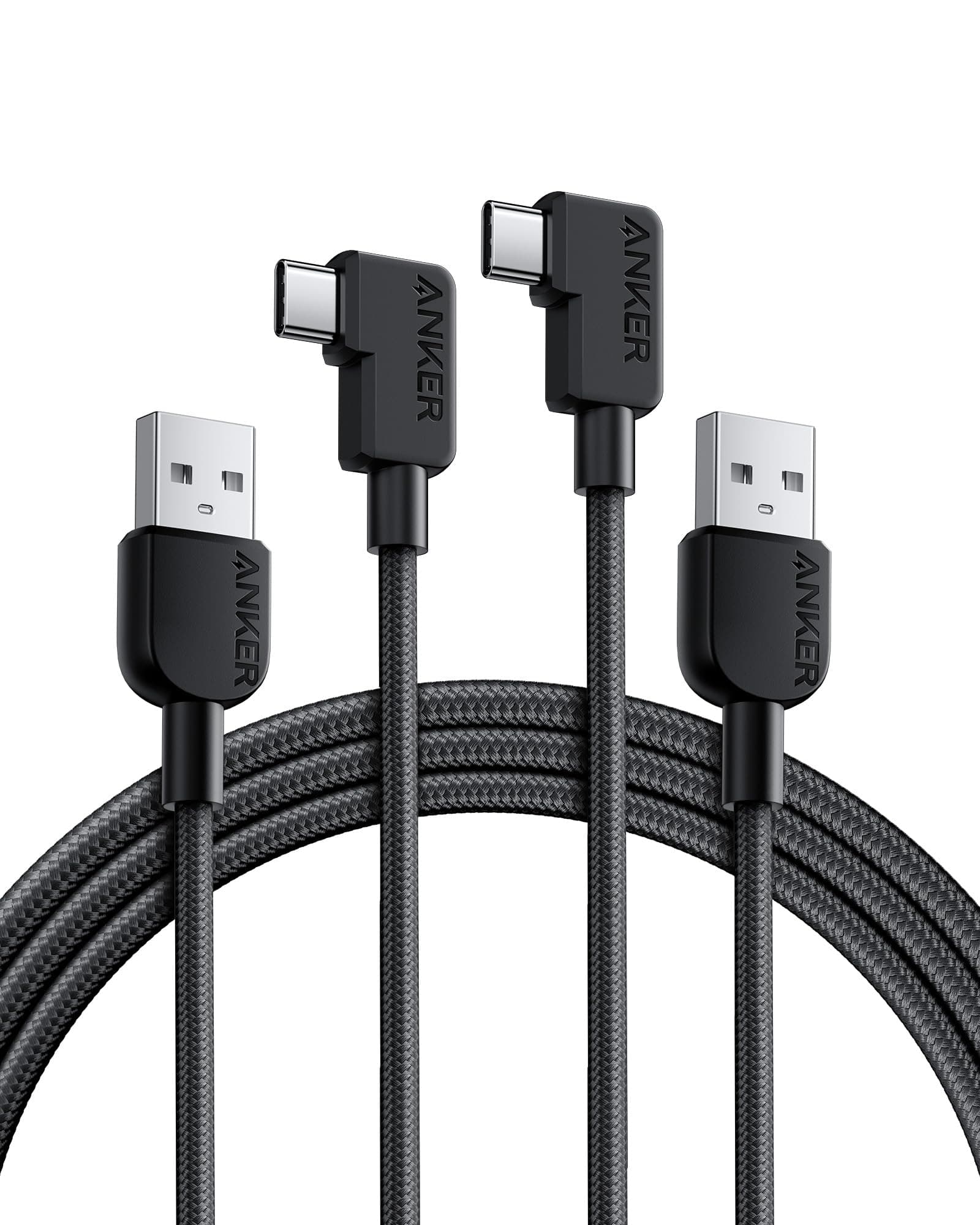 Anker Cable [2 Pack 6FT], Right Angle USB A to USB C Braided Cable, Durable 90 Degree Type C Cord for Samsung Galaxy Note 10,LG V30 (Black)