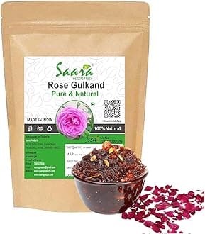Saara HERBAL FRESH Rose Gulkand 450g, Sun-Cooked Damask Rose Petals & Sugar, Rose Petal Jam, Pure gulkand Organic, Gulkand for Paan (Pack of 4 x 100g, Pack of 1 x 50g)