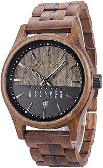BOBO BIRD Mens Wooden Watch Collection, Natural Wood Band, Analog Display, Multiple Colors with Date Week for Men