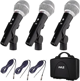 Pyle 3 Piece Professional Dynamic Microphone Kit Cardioid Unidirectional Vocal Handheld Mic With Hard Carry Case & Bag, Holder/Clip 26Ft XLr Audio Cable To 1/4'' Connection (Pdmickt34)