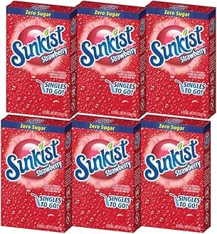 Sunkist Singles-To-Go Drink Mix, Strawberry, Non-Carbonated, Low-Calorie, Zero Sugar, 6 CT in each box (Pack of 6)