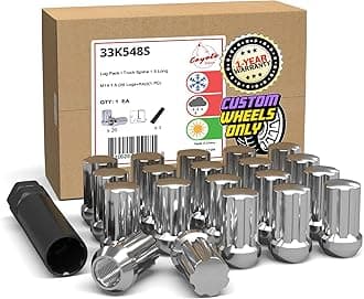 Wheel Accessories Parts Set of 20 Small Diameter Lug Nut Closed End Bulge Acorn Spline 1.54" Long (M14x1.5, Chrome)