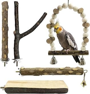 5Pcs Natural Wooden Bird Perch Set – Parrot Perch Toys, Bird Cage Perches, Cage Accessories for Budgies, Cockatiels, Lovebirds, Finches, and Other Small to Medium Birds