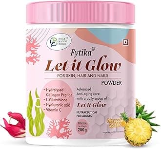 Let It Glow - 200g (Pineapple, Pack of 1) Marine Collagen Supplement Powder for Men & Women|L- Glutathione, Vitamin C, Sesbania Agati Extract|Promotes Healthy Skin, Hairs and Nails
