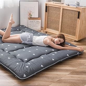 Grey Triangle Japanese Floor Futon Mattress, Tatami Floor Mat Portable Camping Mattress Kids Sleeping Pad Foldable Roll Up Floor Lounger Pillow Bed Twin Size with Mattress Protector Cover