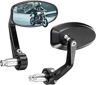 KEMIMOTO Motorcycle Handlebar Bar End Mirror, Billet Aluminum Rearview Motorcycle End Bar Mirror Universal 7/8" Round Anti Glare, Compatible with Most Scooters, ATV, UTV (Blue Lens)
