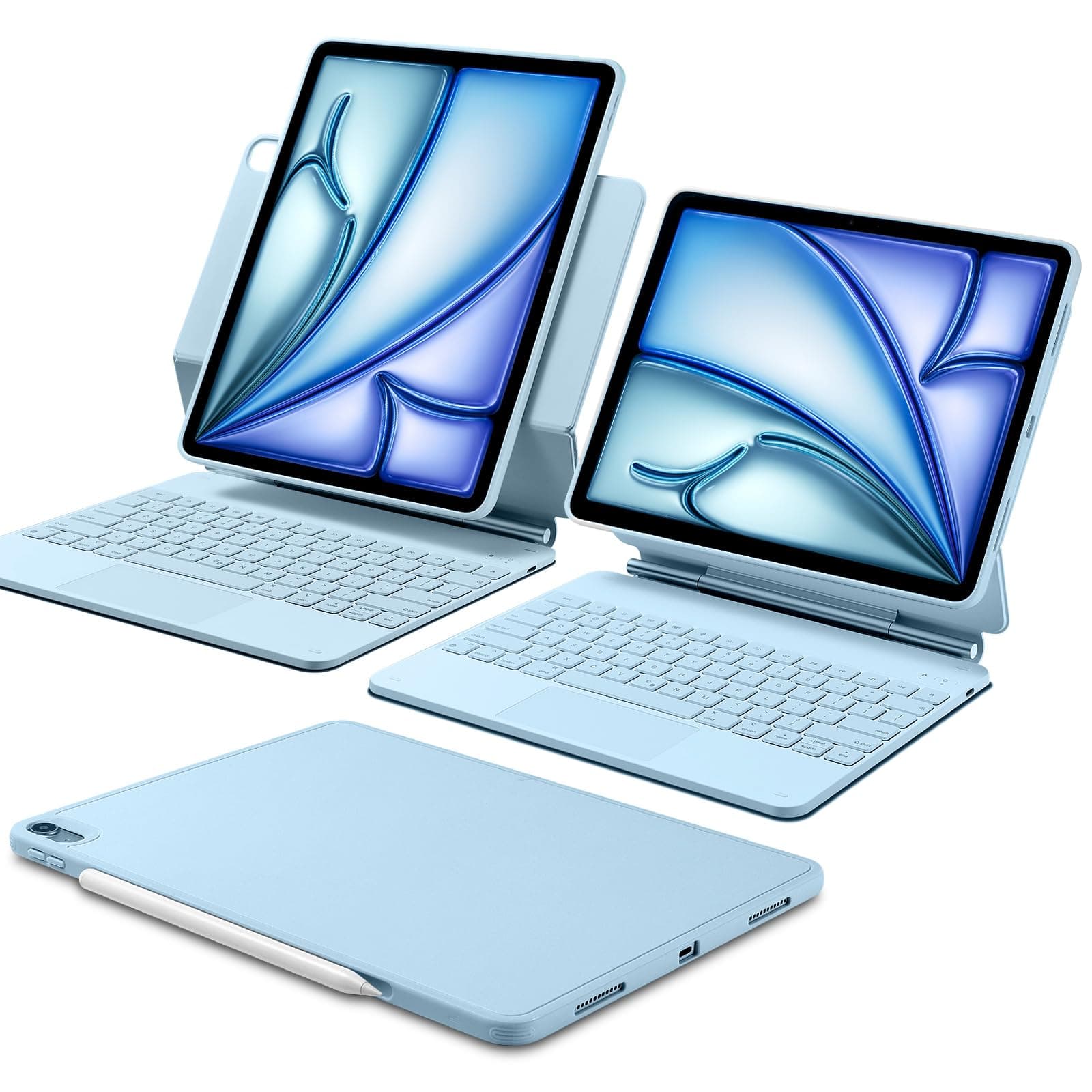 ESR for iPad Air 13 Inch Case Keyboard M4/M3/M2 (2026/2025/2024), Easy-Set Magnetic Stand, Portrait/Landscape Mode, Removable Case with Multi-Touch Trackpad, Rebound 360 Series, Blue