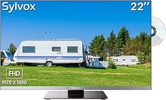 22 inch RV TV, FHD 1080P 12V TV with DVD Player Built in, Tuner DVB-C/T2/S2, Digital Audio, HDMI USB, Sleep Timer, FM Radio Function, Small Television for Motorhome, Campervan, Kitchen, Home