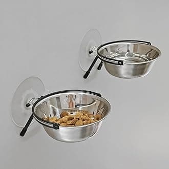 PETKARAY Window Cat Bowls, Cat Food Bowl for Window, Dog Proof Cat Feeding Station, Foldable Stainless Kitty Bowl 12 Ounces (Pack of 2)