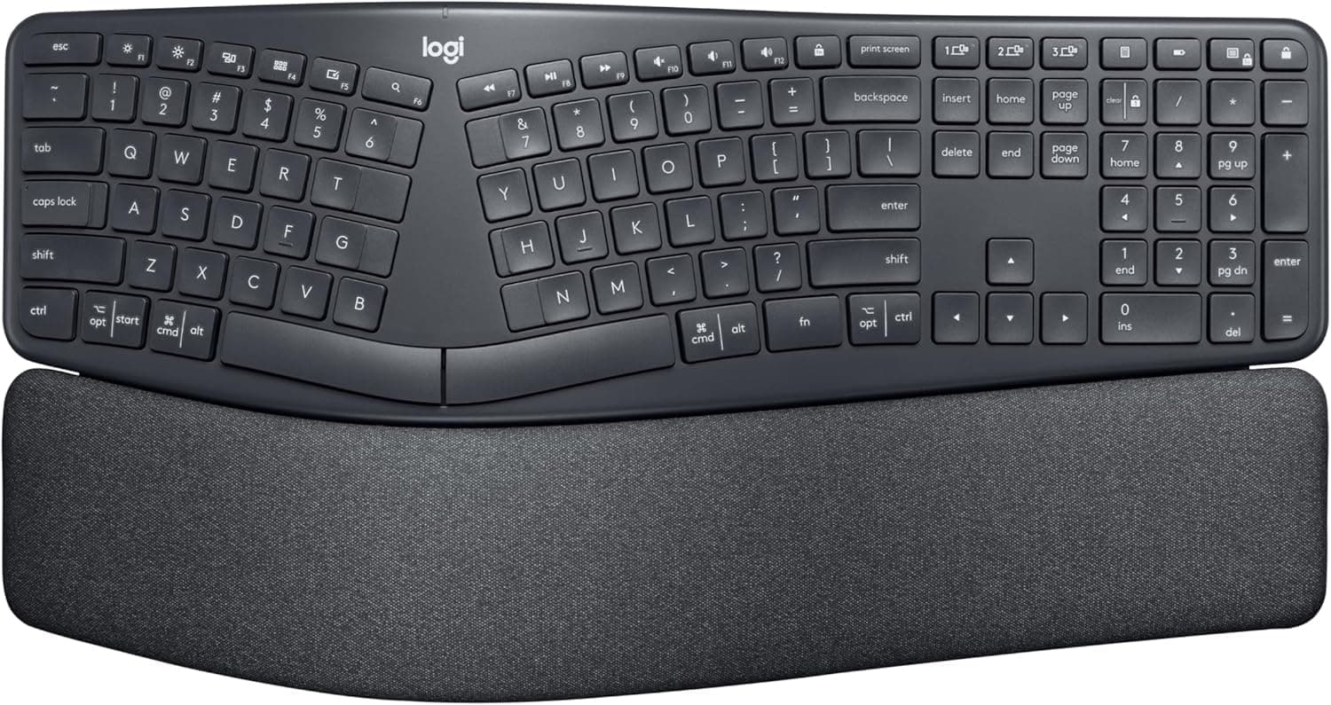 Logitech Ergo K860 Ergonomic Wireless Keyboard with Wrist Rest - Split Keyboard Layout for Windows/Mac, Bluetooth or USB Connectivity (Renewed)