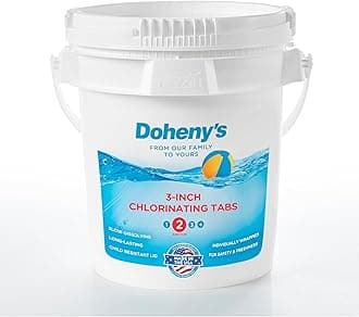 Doheny’s 3-Inch Stabilized Chlorine Tablets for Sanitizing Swimming Pools | 99% Pure Tri-Chlor, 90% Available Chlorine | Long-Lasting, UV-Protected, Slow-Dissolving | Individually Wrapped 10lb Bucket