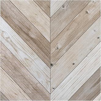 Retro Self Adhesive 12-Inch Vinyl Floor Tiles, 20 Tiles - 12" x 12", Whitewash Chevron Pattern - Peel & Stick, DIY Flooring for Kitchen, Dining Room, Bedrooms & Bathrooms by Achim Home Decor
