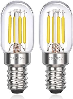 Akynite T22 LED Fridge Bulbs, Cool White 6000K, 300LM, AC 230V, SES Pygmy Bulbs E14 3W LED Replacement for Refrigerator Bulb 25W, Small Screw E14 Cooker Hood Light Bulbs, Pack of 2