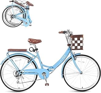 Foldable Beach Cruiser Bike for Women, 24/26 Inch Folding Bikes for Women, 7 Speed Commute Bike with Basket Adult Womens Bicycles Folding Cruiser Bikes for Adults, City Commuting's Bicycle