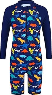 HUAANIUEBoys Swimming Short Sleeve Swimsuit 3-12Y Kids One Piece Swimwear Navy Sun Protection 50+ Swim Clothes UPF Warm Sportwear Costume Summer Surfing