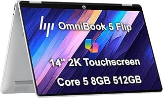 HP OmniBook 5 Flip (Next Gen Envy x360) 2-in-1 Laptop (14" 2K IPS Touchscreen, Intel 10-Core 5 120U (> i7-1255U), 8GB DDR5 RAM, 512GB SSD) for Business, Students, 5MP IR Webcam, Backlit, Win 11 Pro