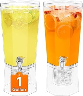 Lifewit 1 Gallon (128 OZ) Drink Dispensers for Parties 2 Pcs, 4L Plastic Beverage Containers with Stand for Juice/Tea/Soda/Water, Clear Ice Lemonade Dispensers with Lid & Leak-proof Spigot