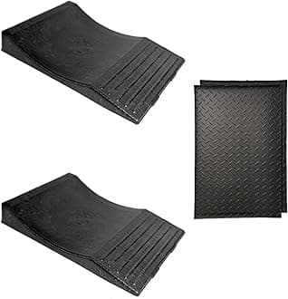 USA Made Extra-Wide-Heavy-Duty Flat-Free Tire Ramps with 2 Thick Mats – Prevent Flat Spots During Long-Term Storage – Non-Slip HDPE Ramps Support 10 Tons – for Cars, RVs, Trucks – Set of 2