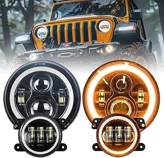 JHLion wrangler headlights（Black）+Fog lights 1000% Brighter LED lights for Wrangler JK/TJ/LJ 1997-2020