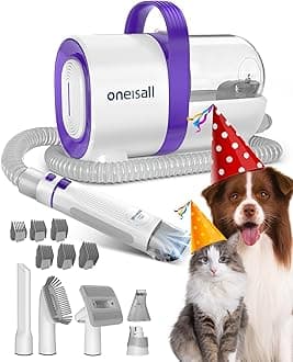 oneisall Dog Grooming Vacuum Kit,Dog Clippers, Professional Pet Grooming Vacuum with 7 Pet Grooming Tools for Shedding Thick & Thin Dogs Cats Pet Hair (1..5L)