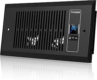 VIVOSUN Quiet Register Booster Fan, Smart Register Vent with Thermostat Control, Fits 4”×10” Register Holes, Heating Cooling AC Vent Fan, Black