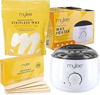 Mylee Professional Waxing Kit for Women & Men – Electric Wax Pot Heater, 100 Spatulas & 500g Premium Italian Stripless Hard Wax Beads – Complete Hair Removal Set (Coconut & Arnica)