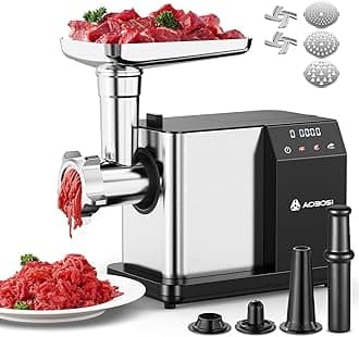 Electric Meat Grinder [3000W MAX], Meat Mincer with LCD Display & Reverse Function, Sausage Maker with 3 Different Cutting Plates & Kibbe Attachment for Home Use