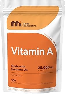 Micro Ingredients Maximum Strength Vitamin A 25000 IU | 500 Softgels with Coconut Oil for Better Absorption | Essential Vitamins for Vision, Growth, & Reproduction | Non-GMO, Easy to Swallow