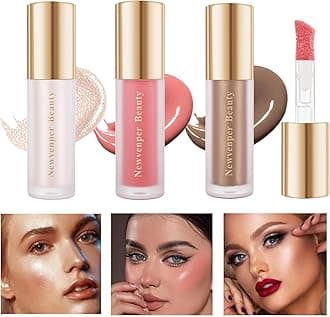 Face Blush+ Face Highlighter+ Face Contour with Brush Liquid Blush, Liquid Highlighter, Liquid Contour Long Lasting & Smooth Creamy Formula Lightweight Blush, Illuminator, Contour