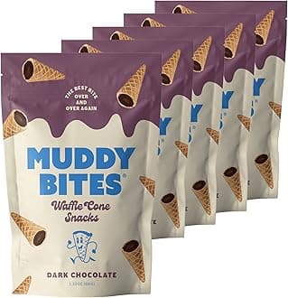 Waffle Cone Snacks Bite Sized Chocolate Filled Waffle Cones for Snack or Dessert, Ice Cream Topping, made with Pure Cane Sugar, Kosher (2.33 oz (Pack of 5), Dark-Chocolate)