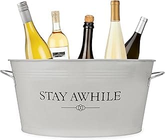 Twine Stay Awhile Decor, Ice Bucket and Galvanized Tub, 6.3 gallons, White