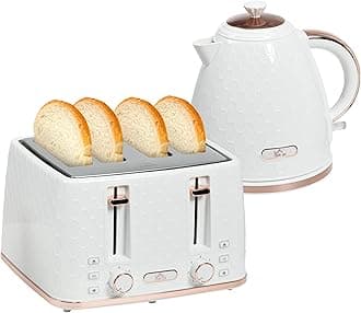 – Kettle and Toaster Set, 1.7L 3000W Fast Boil Jug Kettle with Auto Shut Off, 4 Slice Toaster with 7 Level Browning Controls & Crumb Tray, UK Otter Thermostat, Cream