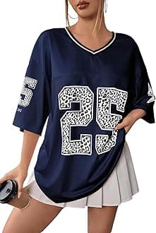 Jersey Shirts for Women Y2k Graphic Number Oversized Tees V Neck Half Sleeve Cute Soccer Streetwear T Shirt Tops