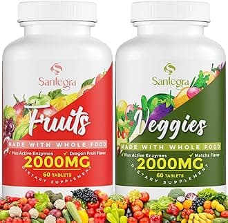 2000 MG Fruit and Veggies Supplement, 35+ Fruits and Vegetables for Daily Variety, 100% Whole Food Superfoods, Natural Vitamins for Women & Men, Sugar-Free, Gluten-Free, Vegan, 120 Tablets