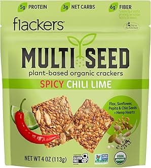 Flackers Organic Spicy Chili Lime Multi-Seed Crackers, 4 Ounce 1-Pack, Gluten Free, Non GMO, Vegan, Keto Snack, 8g Fiber, 3g Net Carbs