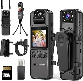 Body Camera with 1.4” Screen Audio and Auto Video Night Vision 1440P UHD Mini Police Wearable Body Worn Cam Portable Small Personal Camcorder Sport Action Outdoor Video Recorder (2K-128GB)