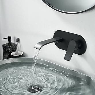 Waterfall Wall Mounted Bathroom Sink Faucet with Single Handle 2 Hole Lavatory Faucet Solid Brass Basin Mixer Tap in Black