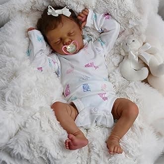 18 Inch Reborn Baby Dolls Black Girls Soft Body Vinyl Realistic Baby Doll African American Sleeping Lifelike Newborn Baby Doll Toy for Ages 3+