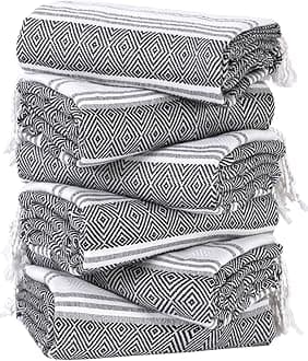 6 Packs Oversized Cotton Turkish Beach Towels Set Bulk 74"x38" Extra Large Sand Free Quick Dry Absorbent Swim Bath Pool Towel Travel Blanket Adult Essentials Cruise Accessories Vacation Black Stuff