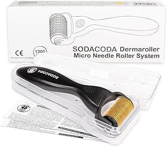 SodacodaDerma Roller - 1200 Titanium Micro Needles - Professional Beauty Care Tool for Face, Beard Growth & Hair Growth Support - 0.75mm