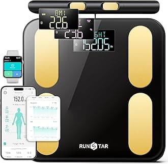 RunStar Scale for Body Weight and Fat, BMI Muscle Mass to 28 Body Composition, FSA&HSA Eligible Digital Bathroom Scales 8-Electrode with Voice Prompt High Accurate Bluetooth Weight Scale, Gold
