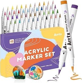 Arrtx Acrylic Paint Pen-48E Colors Acrylic Marker for Rock Painting, Brush Ti...