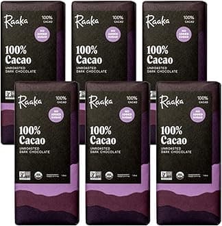 Raaka 100% Dark Chocolate Bars - Unsweetened, Bitter, Sugar Free, Pure Cacao - Organic, Vegan, Soy Free, Gluten Free, Kosher, Keto, Nut Free - 1.8oz 100% Chocolate Bars, 6-Pack