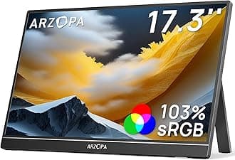 ARZOPA 17.3" Portable Monitor, 1080P FHD 103% sRGB IPS Gaming Monitor Laptop Monitor with Built-in Kickstand HDMI USB C External Screen for PC Mac Phone Xbox PS5 - A1M