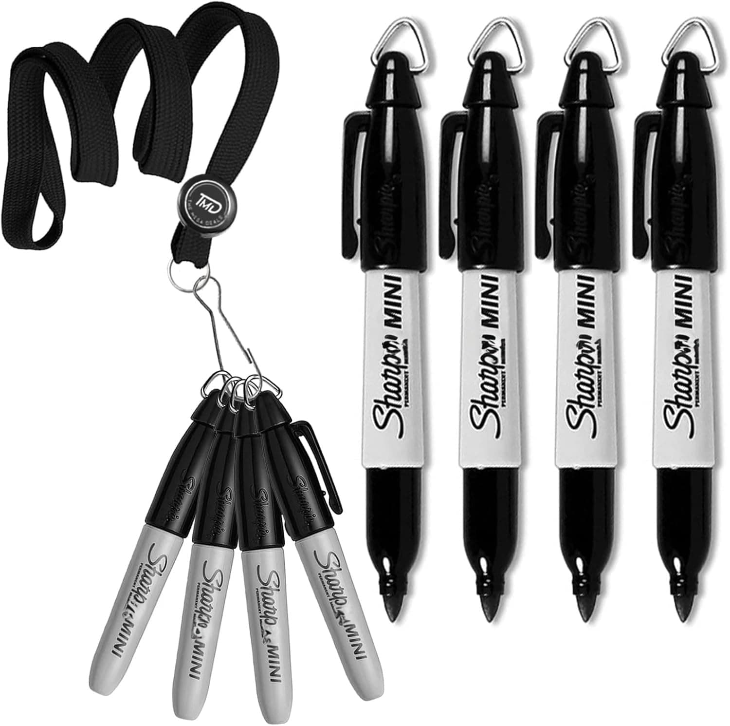 Mini Sharpies for Nurses Badge, 4 Mini Sharpies, Mini Markers, Mini Permanent Markers with Lanyard, Black Sharpies