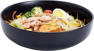 Porcelain White Pasta 10in Large Serving Bowl- 2.8 Quart (Black)